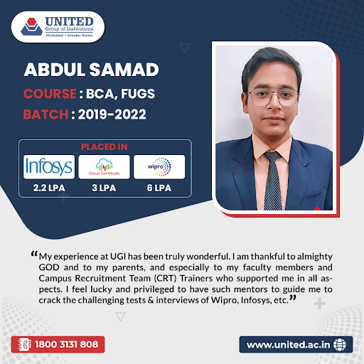 theugiindia's tweet photo. Abdul Samad, #UGI student, earned his #BCA from #FUGS(batch 2019–2022). He received #placements with respectable pay from renowned employers like #Wipro & #Infosys.
In all of his endeavors, we wish him success.
Taste the #success yourself!!
#EnrollNow: https://t.co/29ACbOk78Q https://t.co/YSI1bwNjke