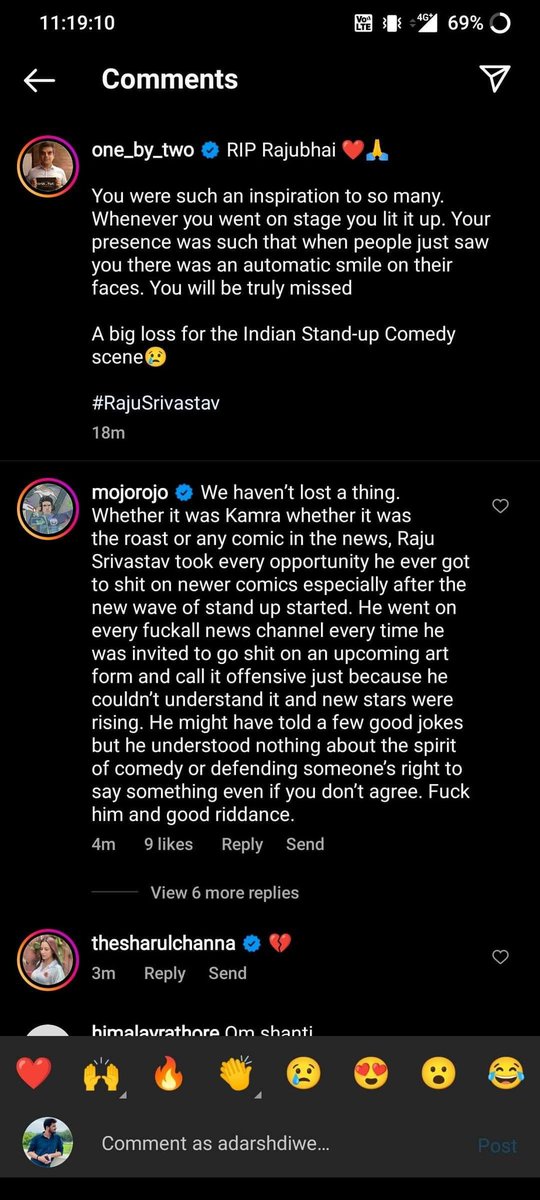 AishwaryakiRai's tweet photo. "Liberal comedian" Rohan Joshi on Raju Srivastav's death. They call everyone hateful because the relentless hate that they harbour for everyone keeps burning inside them like raging fire. https://t.co/3n1Jl7W3H7