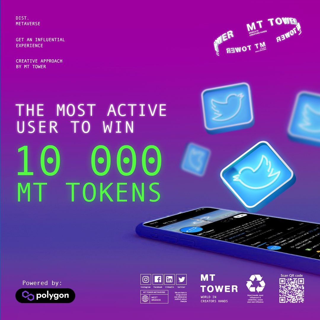 mt_tower's tweet photo. 💰 10,000 $MT Tokens #Giveaway 💰

Be an active member on our Twitter and get a chance to win 10,000 MT Tokens 🤑

How to enter?

 - Be an active member on @mt_tower

 - Like and Retweet this tweet 

- Tag 3 friends 

Ends on 8th October. Let’s go! 👊

#Giveaway #MTtower #Airdrop https://t.co/QEssKY7VqC
