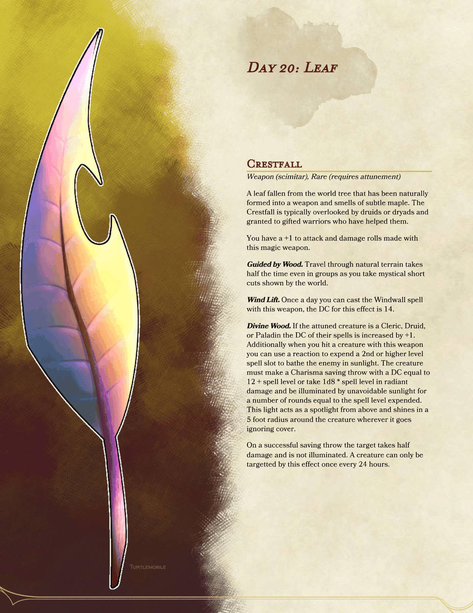 mobile_turtle's tweet photo. #swordtember #swordtember2022  #dnd
Day 20 - Leaf https://t.co/o1UVymV81G