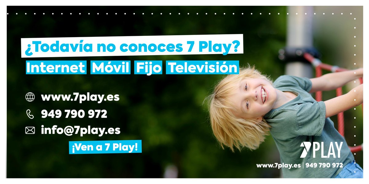 VinaAlbaliFS's tweet photo. Consigue la mejor #conexión 🌐al mejor precio con 7 Play. Nuestros servicios #móvil, #internet y #tv están diseñados especialmente para ti 😍

¡Ven a 7 Play! 
✉info@7play.es
☎949 790 972
💻https://t.co/FK2Qh8ywf8

#7play #datos #conexión #móvil #internet #tv #smartphone https://t.co/IHOzNPl6W3
