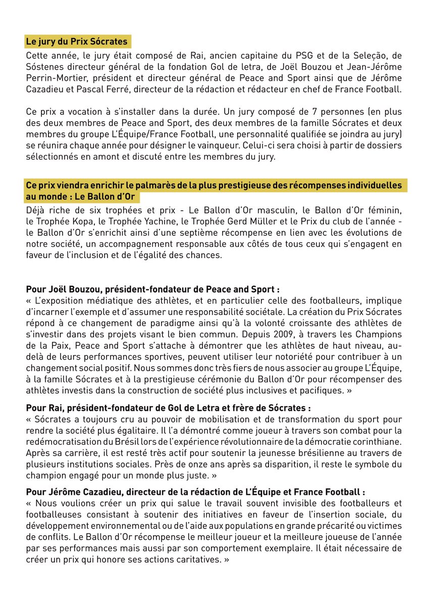 lequipe_pro's tweet photo. «L’exposition médiatique du football et des footballeurs implique d’assumer une responsabilité sociétale: avec la création du Prix Sócrates, c’est ce que souhaitent mettre en avant le groupe @lequipe, @peaceandsport et la famille de l’ancien capitaine du Brésil»

Le communiqué ⤵️ https://t.co/pTr3HMft6S
