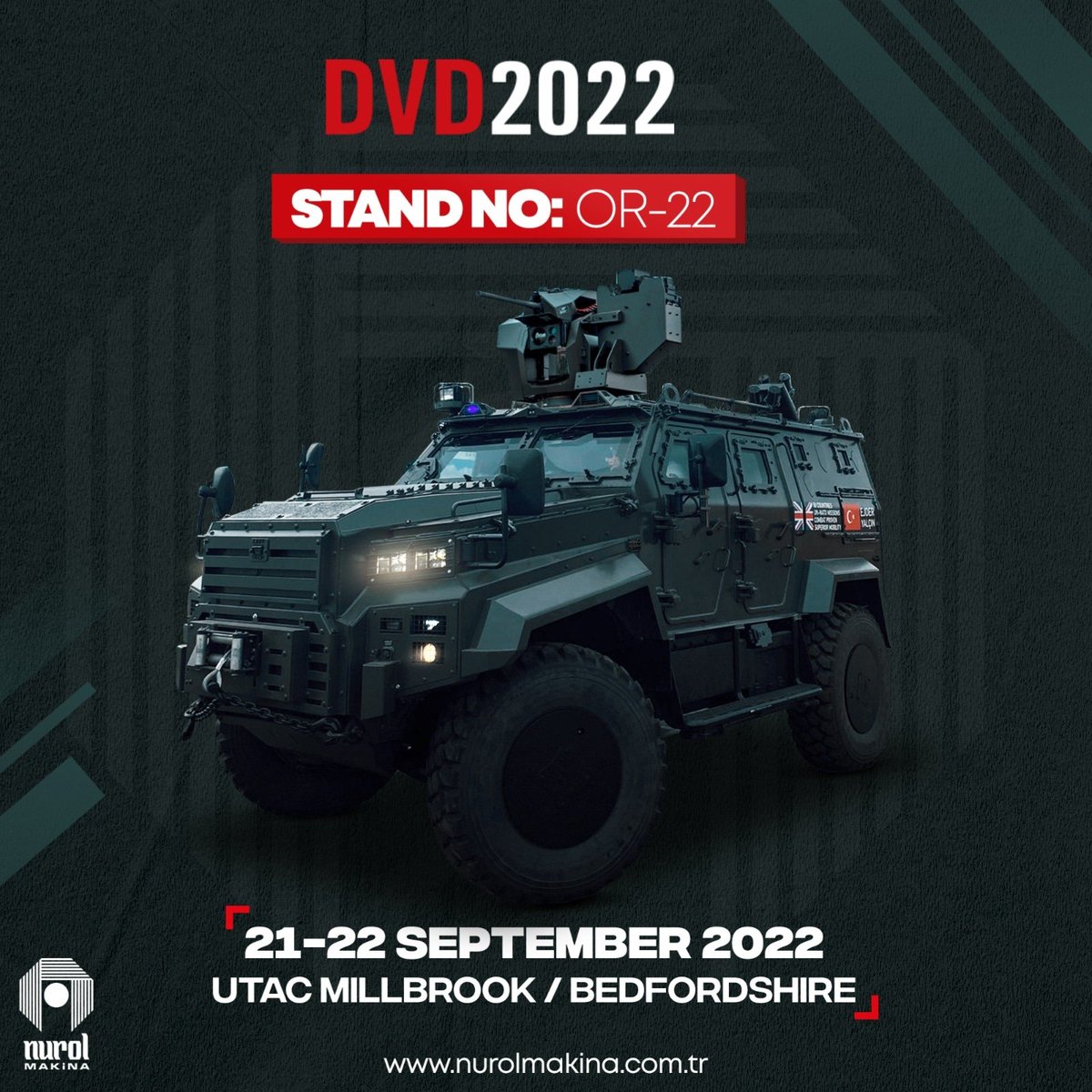 Nurol Makina is showcasing the Ejder Yalçın vehicle at DVD2022 in Millbrook, United Kingdom. We are inviting you to our outdoor stand (OR-22) on the dates of 21-22 September.
.
#nurol #nurolmakina #DVD2022