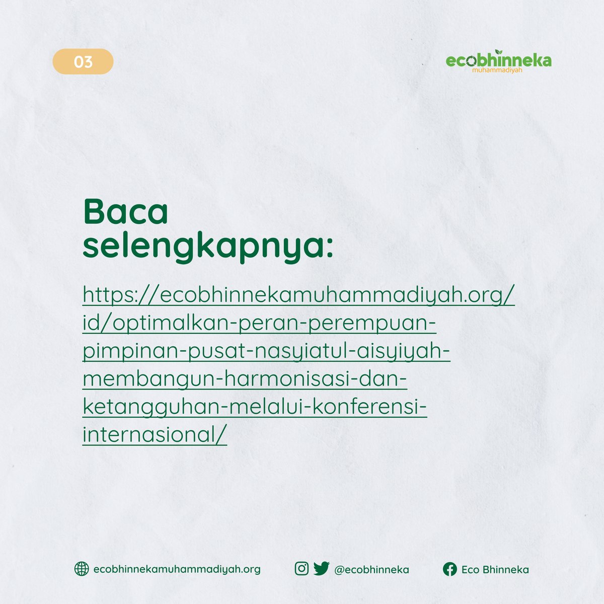 Pada Agustus lalu, Eco Bhinneka Muhammadiyah bekerjasama dengan <a href="/ppnasyiah/">Nasyiatul Aisyiyah</a> dalam mengoptimalkan peran perempuan untuk terus bergerak dalam upaya-upaya yang lebih besar

Selengkapnya di website Eco Bhinneka
ecobhinnekamuhammadiyah.org/id/optimalkan-…

#ecobhinneka #Muhammadiyah #JISRA