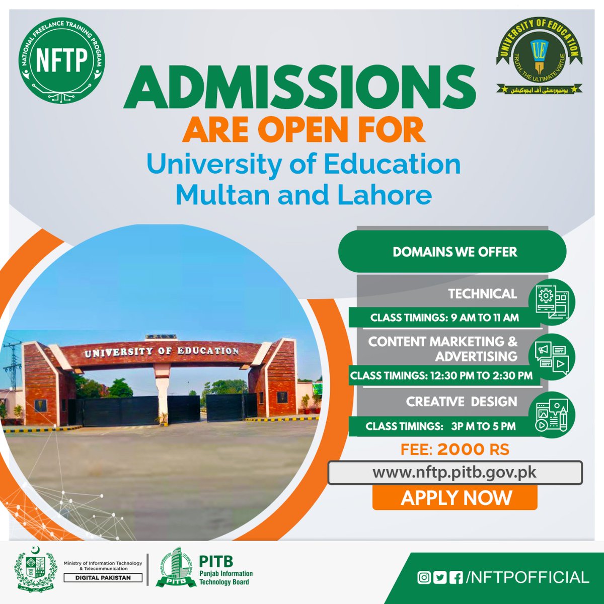 National Freelance Training Program (@nftpofficial) on Twitter photo #NFTPAdmissions are now open for our physical centres based at #Lahore & #multan campuses of The University of Education <a href="/ue_edu_pk/">University of Education, Lahore</a>
To Apply visit this link: portal.nftp.pitb.gov.pk/Trainee_Candid… #NFTPAdmissions are now open for our physical centres based at #Lahore & #multan campuses of The University of Education <a href="/ue_edu_pk/">University of Education, Lahore</a>
To Apply visit this link: portal.nftp.pitb.gov.pk/Trainee_Candid…