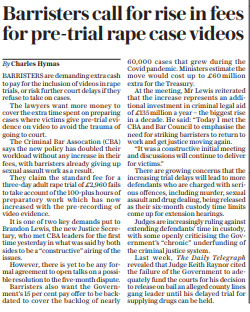 charleshymas's tweet image. Barristers are demanding extra cash to pay for the inclusion of videos in rape trials, or risk further court delays if they refuse to take on cases. telegraph.co.uk/news/2022/09/1…