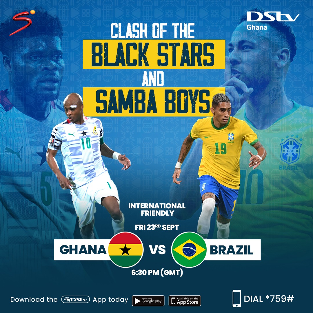 DStv_Ghana's tweet photo. Catch the friendly match between Ghana and Brazil on DStv on Friday https://t.co/xtSYnazE53