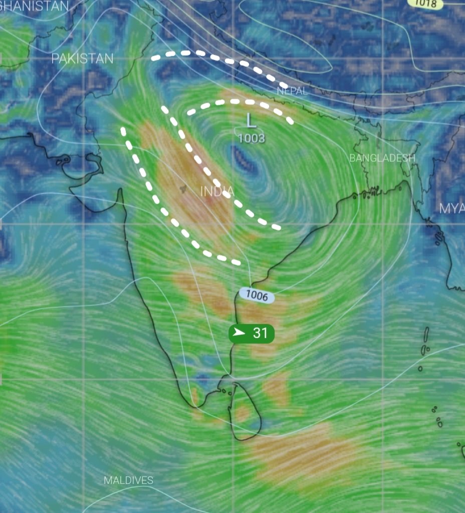 PIW44's tweet photo. The Low Pressure Area!

⛈️⛈️⛈️Severe thundershowers likely over Vidharbha, Madhyapradesh, Jharkhand and over East Uttarpradesh during next 24 hours.

⛈️⛈️Uttarkhand, West UP, Odisha, North AP and Bihar to receive moderate to spell.

⛈️Light rain likely over Interior Maharashtra. https://t.co/7U2WIgOoDv