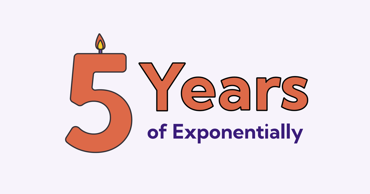 LeslieCBarry's tweet photo. Happy 5 years to Exponentially! Thanks to everyone we've worked &amp; played with on this Exponential experiment, particularly Alberto Savoia, who introduced me to pretotyping. Exponentially wouldn't be where it is without such experimentation gold. Here's to the next 5 years! https://t.co/G38yiw6XTZ