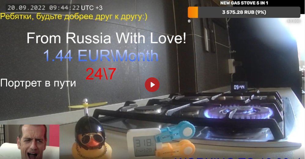 Russian streamer flexing on Europe by running their gas stove 24/7 on livestream video for a total cost of $1.44 a month