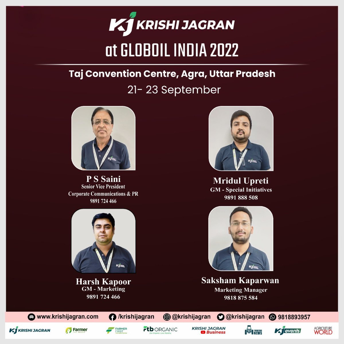 kjkrishimedia's tweet photo. KJ TEAM AT #GLOBOIL INDIA 2022: Considered one of the world's leading #edible oil and agri trade conferences &amp; exhibitions, Globoil India 2022 is taking place from Sept 21st – Sept 23rd, 2022, at the Taj Convention Centre, #Agra. https://t.co/Muc5S6UJk5 https://t.co/gkTEcoCwSE