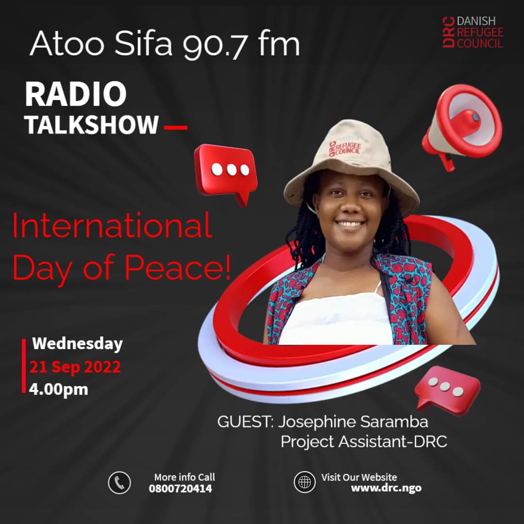 @drckenya will be live on ATOO SIFA Radio- Kakuma today from 4.00 pm to 5.00 pm to commemorate the International day of peace. Tune in! #InternationalDayOfPeace #WorldPeaceDay #EndRacismBuildPeace