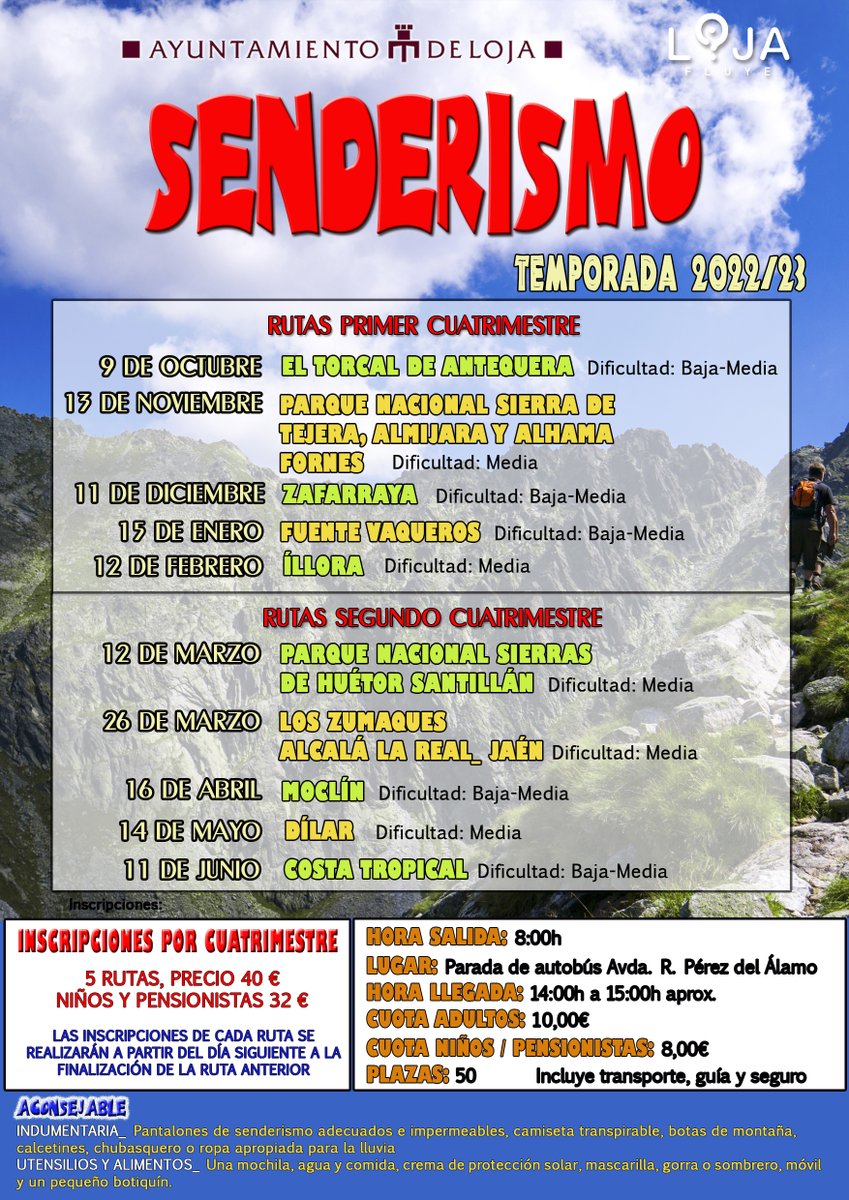 🚶🚶‍♂️CAMPAÑA DE SENDERISMO 22/23🥾
¡¡Comienza la campaña de senderismo!!
La primera ruta "EL TORCAL DE ANTEQUERA" el próximo domingo 9 de Octubre.
