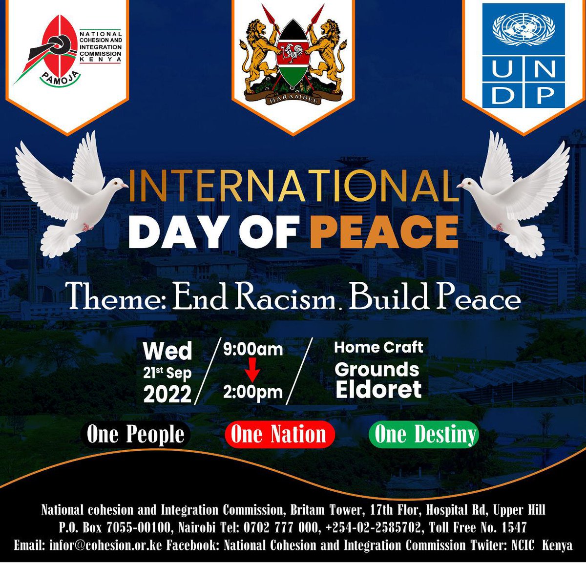 It's all systems go as NCIC in partnership with <a href="/UNDPKenya/">UNDP Kenya</a> hold the International Day of Peace Celebrations in Eldoret, Uasin Gishu County.
The theme of this year's IDOP is #EndRacismBuildPeace.

Come one! Come all!