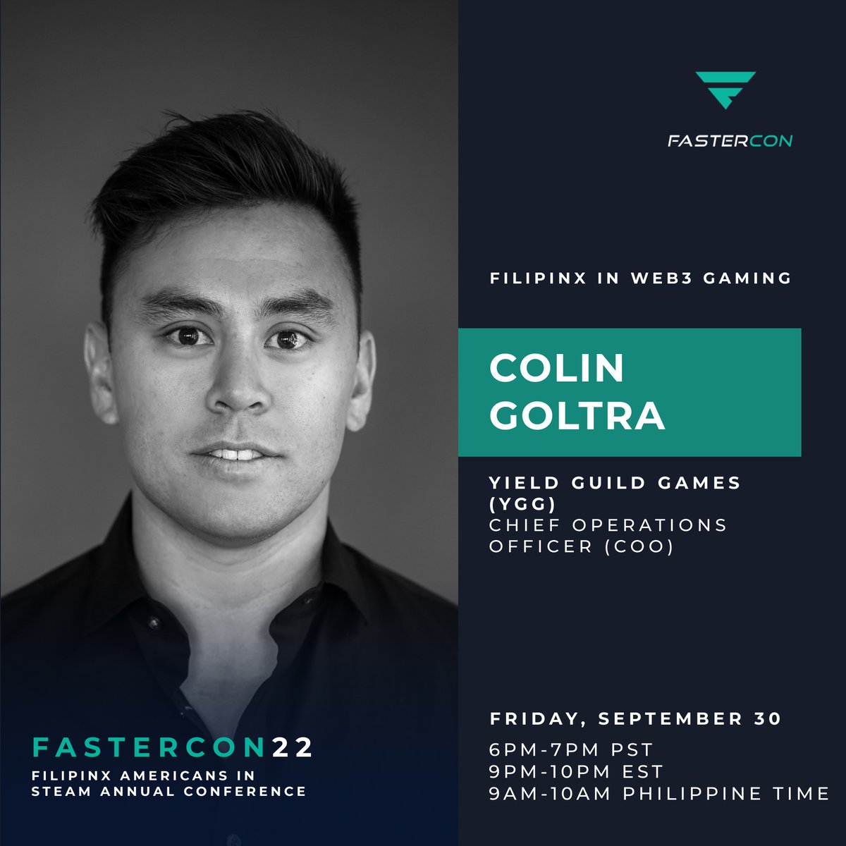 fastersteam's tweet image. Watch Colin Goltra @Goltra speak at this year's Filipinx Americans in STEAM @fastersteam conference #FASTERCON22 on all things #web3 #gaming #blockchain #crypto. 

Register bit.ly/FASTERCON22D1 

#FASTERCON #Filipinx #FilipinxinSTEAM 
#FilipinxAmericansinSTEAM