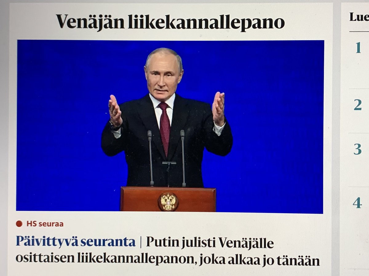 Ruotsalaisen ja suomalaisen median kuvavalinnat. Hesarin (ilmeisesti arkisto) kuva viestii vahvasta johtajasta, Expressenin (kuvakaappaus puheesta) todellisuudentajun menettäneestä hirviöstä. Kumman sinä valitsisit? 
Kuvalla on merkitystä jopa otsikkoa enemmän.