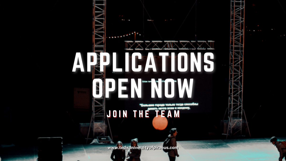 Ακολούθησε το παρακάτω link, κάνε την αίτηση σου τώρα για την θέση, που σε ενδιαφέρει και γίνε και εσύ μέλος του TEDxUniversityofPiraeus.

linktr.ee/tedxuniversity…

Deadline: Κυριακή 02/10/2022, 23:59