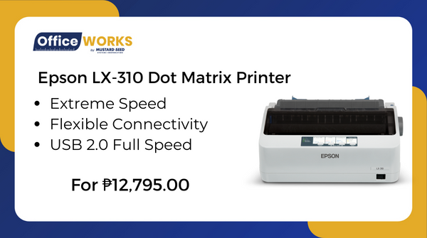 officeworks_ph's tweet photo. Highly reliable printing with better performance. Epson has introduced its next-generation narrow carriage dot matrix models: the Epson LX-310 and LQ-310.
#epsonprinter #officeprinter #officeworksph https://t.co/Rq5K79mcwh
