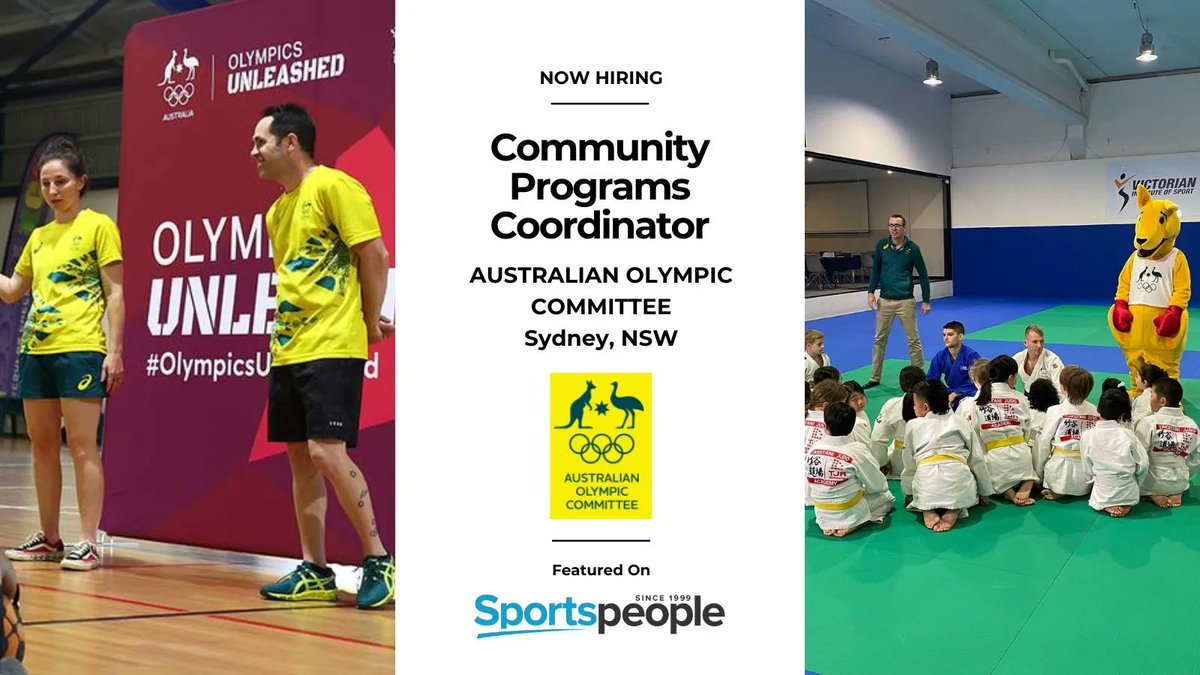 SportspeopleAU's tweet photo. [COOLJOBS] Community Programs Coordinator - @AUSOlympicTeam. Sydney location. Full Time, Contract/Temp. Closing 30 Sep 2022. Apply@ https://t.co/2vqwqZqqLu
(see more peak body jobs: https://t.co/AQHJAB5mUZ) #sportspeople #sportjobs https://t.co/qbUrjtqe7k