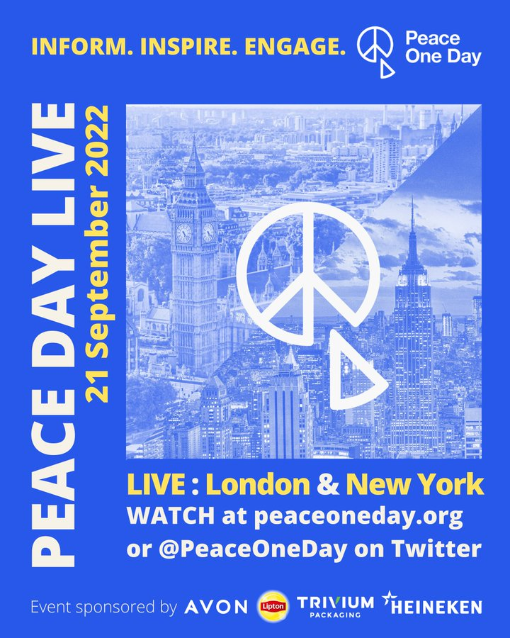 Codebots (@hellocodebots) on Twitter photo Peace Day Live starts today! Are you tuning in?
It will be broadcasted live from London and NY & live-streamed for free on the Peace One Day website and <a href="/PeaceOneDay/">Peace One Day</a> on Twitter. Follow them along on socials: <a href="/PeaceDay/">Peace Day</a> and <a href="/PeaceOneDay/">Peace One Day</a>
#leaders #peace #peaceoneday #doyourpeace Peace Day Live starts today! Are you tuning in?
It will be broadcasted live from London and NY & live-streamed for free on the Peace One Day website and <a href="/PeaceOneDay/">Peace One Day</a> on Twitter. Follow them along on socials: <a href="/PeaceDay/">Peace Day</a> and <a href="/PeaceOneDay/">Peace One Day</a>
#leaders #peace #peaceoneday #doyourpeace