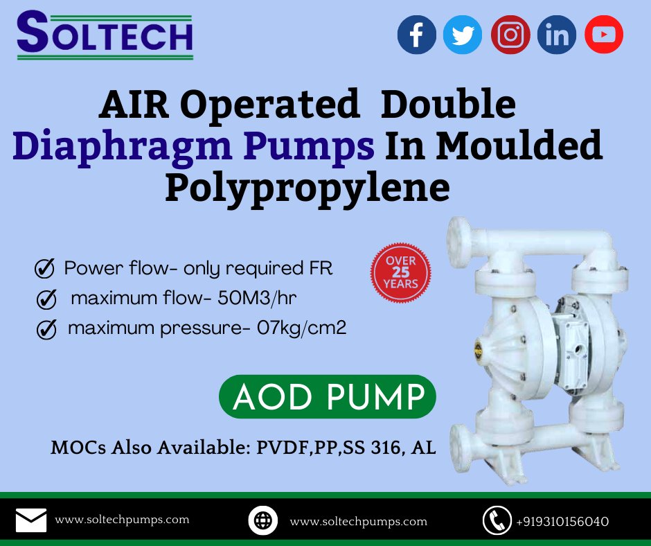 We are professional Supplier of #diaphragm pump, and we have many different types of air operated #pump. If you want to extend your #production line or increase your product quality.
Visit us at: soltechpumps.com
Call Now - 919310156040
#soltechpump #diaphragmpump