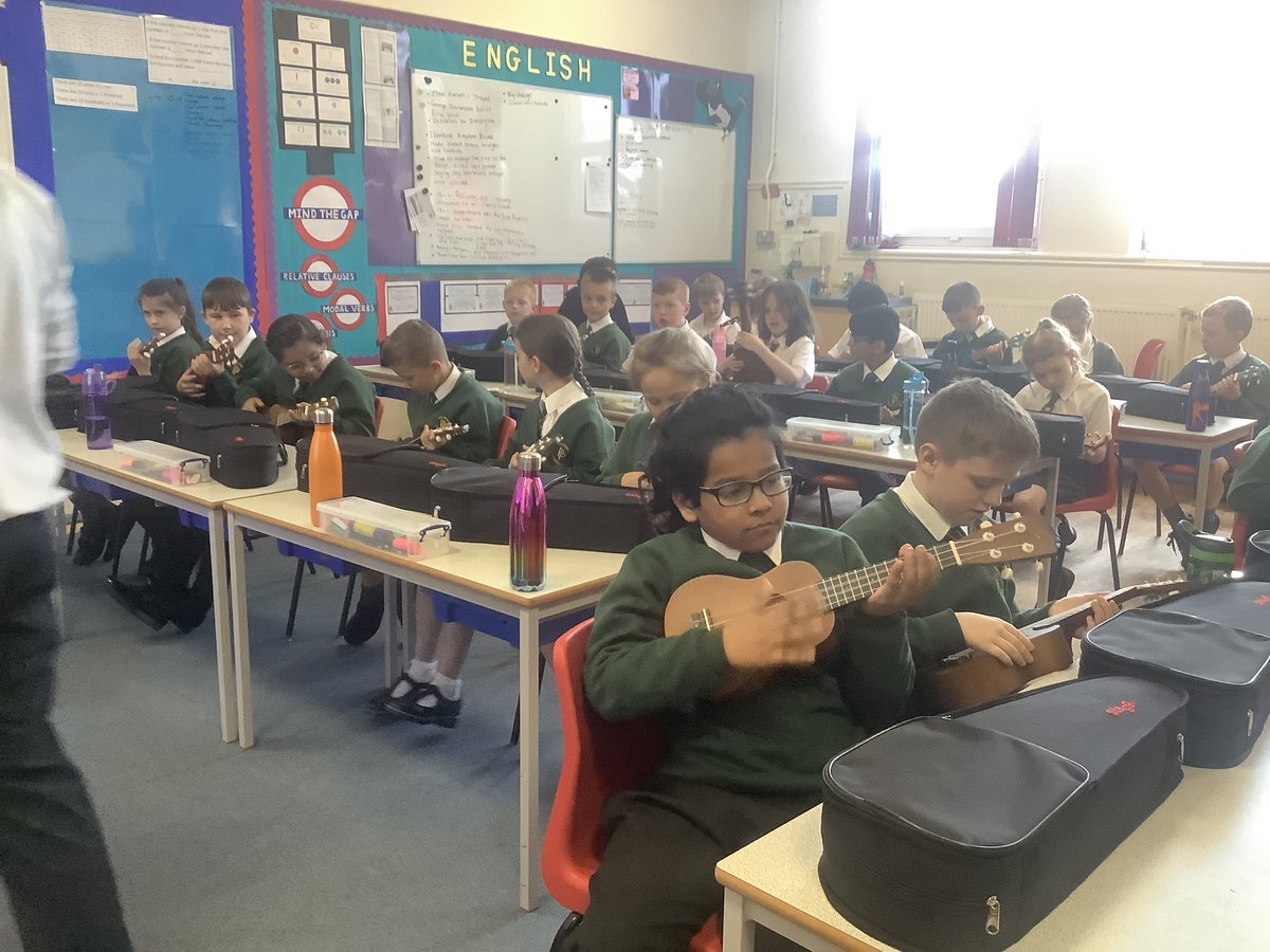 pp_accrington's tweet photo. Class 16 loved their first ukulele lesson! Each child should have taken home a loan agreement letter to be signed so that they can take the ukulele home. Please return to school ASAP. How exciting! #class16 #aspiration. https://t.co/kL0nODHG1T