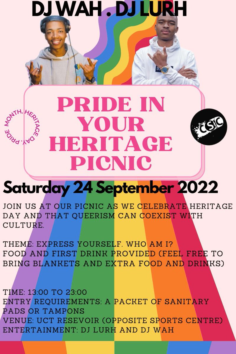 UCTCSC's tweet image. On the 24th of September the CSC will be hosting a picnic by the lake opposite Sport Centre. Come celebrate heritage day with us, make sure to dress up!
