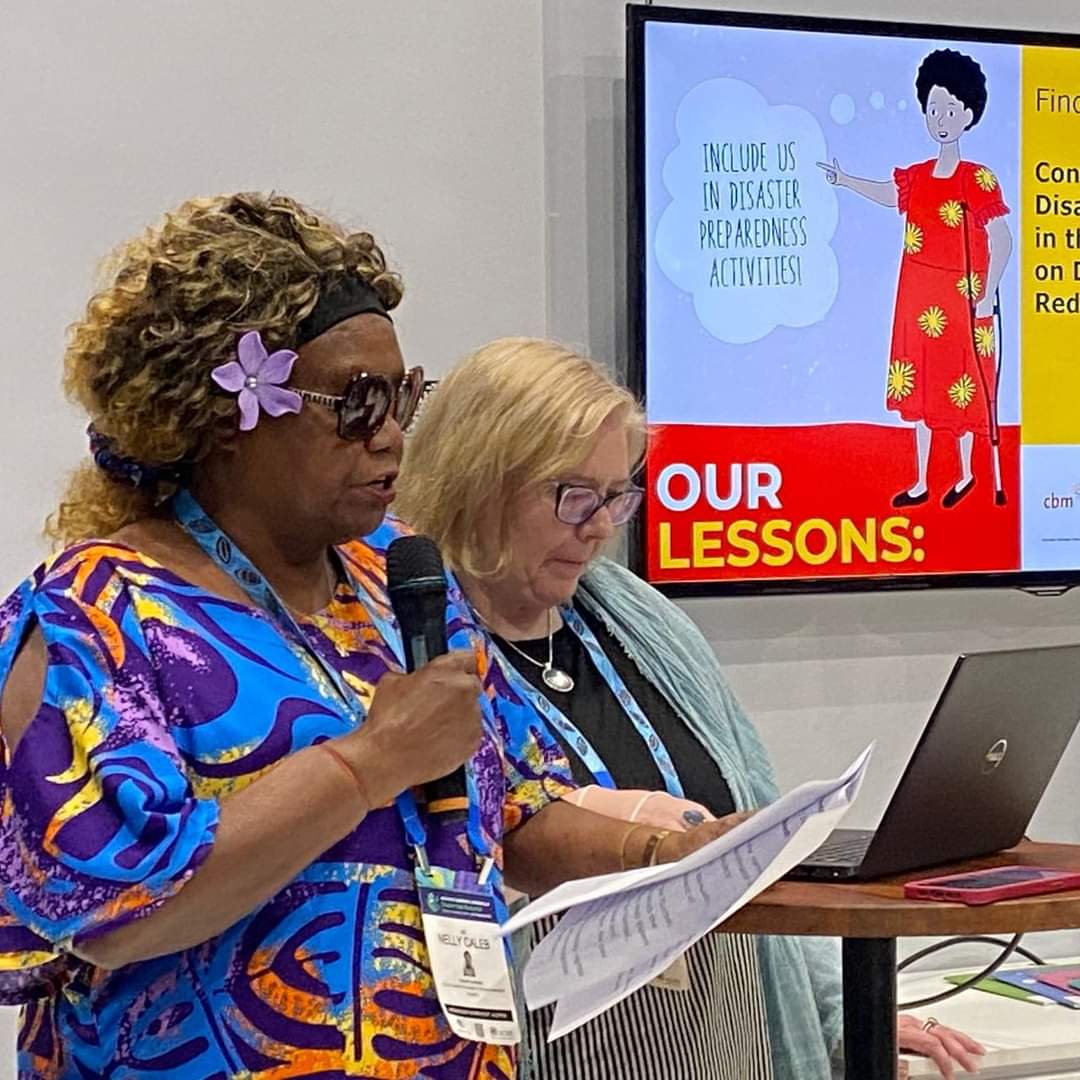 CBMAustralia's tweet photo. Nelly Caleb, Vanuatu Disability Promotion and Advocacy Assoc, shared at #APMCDRR2022 findings from the Consultation of #PersonsWithDisabilities, demonstrating the real need for more funding to be delivered to #DIDRR. 
Read more https://t.co/QD6B9xP6Wu @didrrn #ResilienceForAll https://t.co/e1bha43rbz