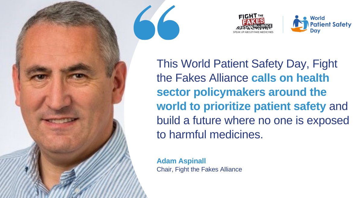 ⏲️Starting soon!

#FightTheFakes chair Adam Aspinall and other leaders from #healthcare &amp; patient communities will discuss ways to ensure medicines are safe &amp; reliable for everyone at <a href="/IFPMA/">IFPMA</a>'s #WorldPatientSafetyDay event!

You can still register➡️bit.ly/3xcxu4K