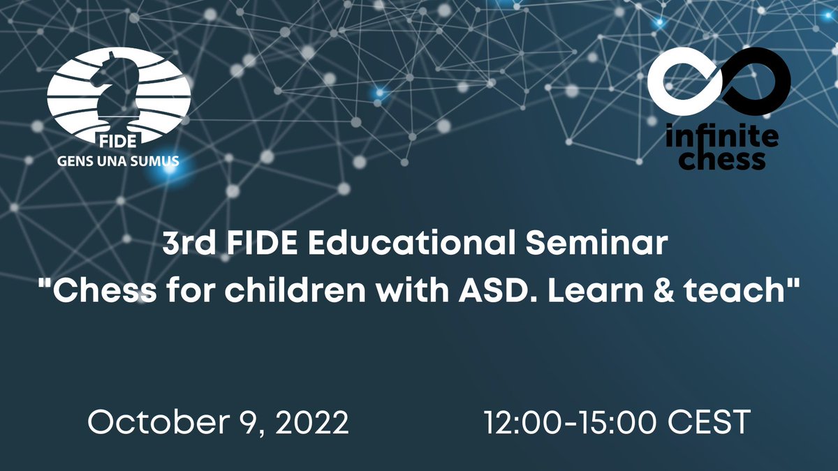 FIDE_chess's tweet image. FIDE, with the support of the International Olympic Committee, FIDE Planning and Development Commission, and Social Commission, is pleased to announce the 3rd FIDE Educational Seminar &quot;Chess for children with an autism spectrum disorder. Learn &amp;amp; teach&quot;.

fide.com/news/1993
