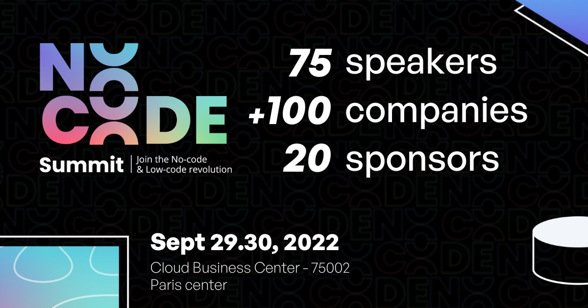 📣 Thread évènement #NoCode à Paris 📣

Le #NocodeSummit, premier évènement international dédié au Nocode a lieu les 29 et 30 septembre à Paris !

Nous y serons pendant deux jours avec <a href="/Alegria_Nocode/">Alegria.group</a> &amp; <a href="/AlegriaAcademy/">Alegria.academy</a> pour parler Nocode, agence, formations et communauté 🤝