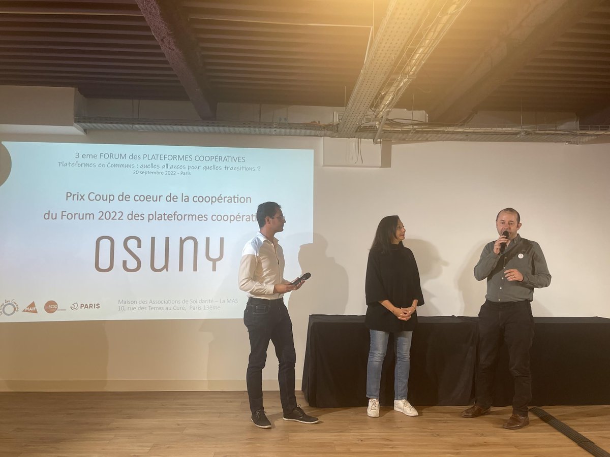 Osuny a reçu hier le Prix CGSCOP Coup de cœur de la coopération lors du Forum 2022 des plateformes coopératives !

Un grand merci @les_scop, <a href="/MAIF/">MAIF</a>, @paris, @FatimaBellaredj, <a href="/Bubull34/">Aude Justafré</a>, Nicole Alix, <a href="/bastiensibille/">Bastien Sibille</a>, @Flo51100, <a href="/f_letissier/">Florentin Letissier</a>... 

L'équipe <a href="/noesya_coop/">Noesya</a> est heureuse !