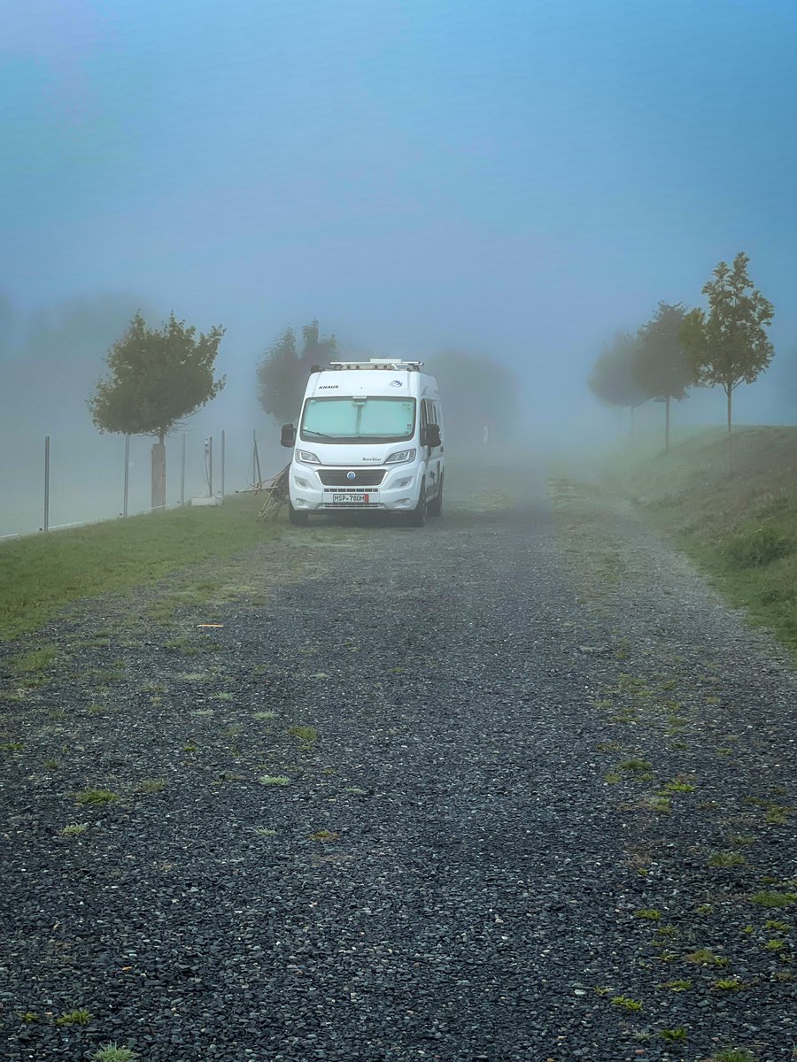 It was a lovely foggy morning to wake up… and realize #Autumn had arrived in central #Germany 
#vanlife #romanticroad #knaus