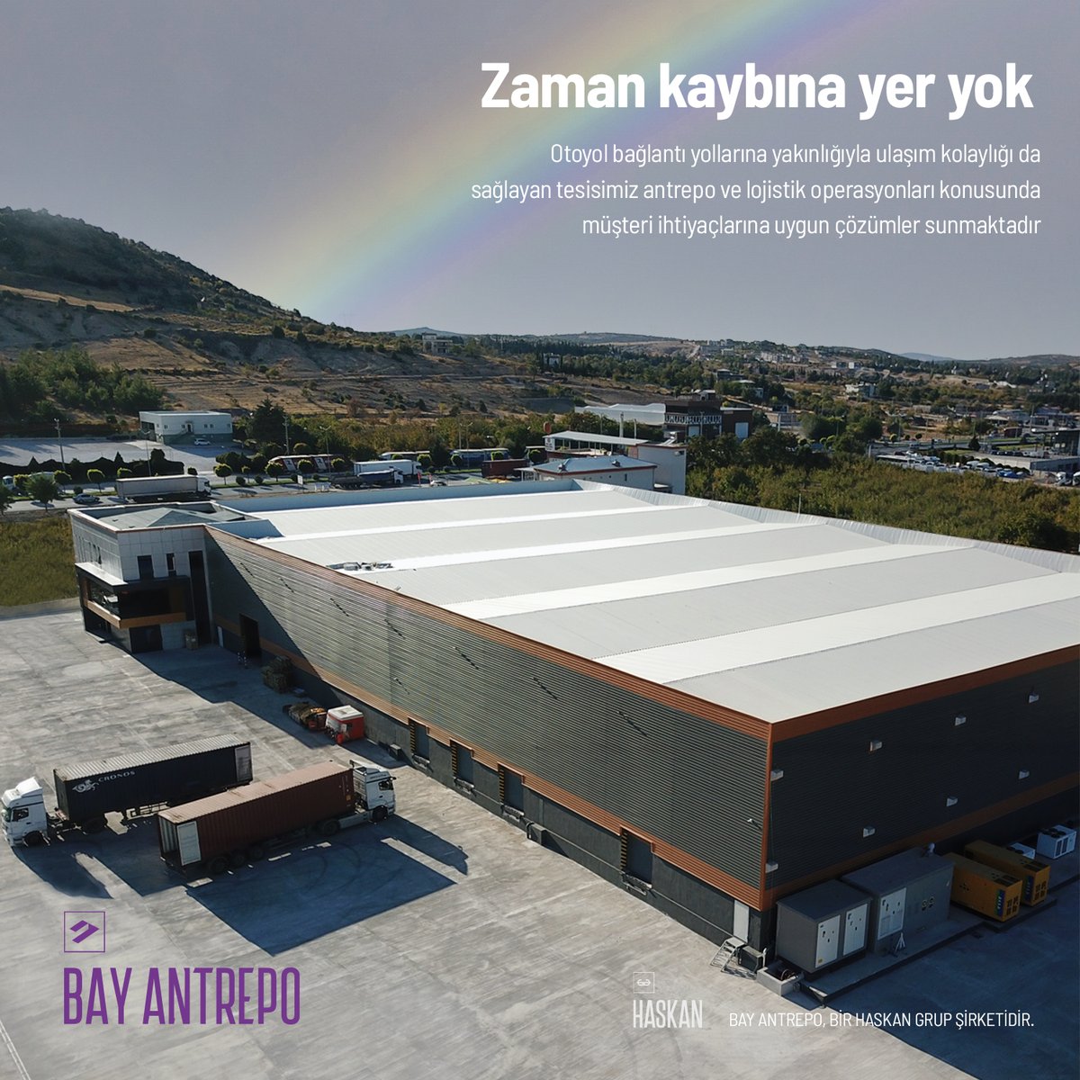 Zaman kaybına yer yok
Otoyol bağlantı yollarına yakınlığıyla ulaşım kolaylığı da sağlayan tesisimiz antrepo ve lojistik operasyonları konusunda müşteri ihtiyaçlarına uygun çözümler sunmaktadır.
#Haskan #BayAntrepo #gümrük #antrepo #gaziantep