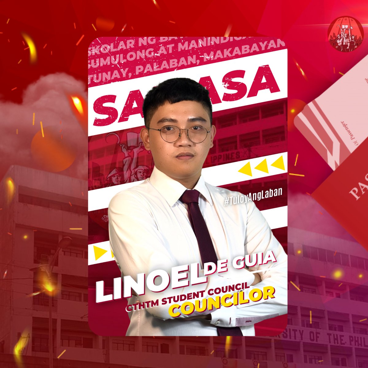 samasapupcthtm's tweet photo. ๐๐ถ๐น๐ฎ๐น๐ฎ๐ป๐ถ๐ป!
Linoel Vincent De Guia ang inyong susunod na konsehal para sa Konseho ng College of Tourism, Hospitality, and Transportation Management.
#SAMASAPUP
#SAMASAPUPCTHTM
#PUPCTHTM
#PUPHalalan2022
#MarasiganConcepcionForCTHTMSC https://t.co/9banZbn6fa