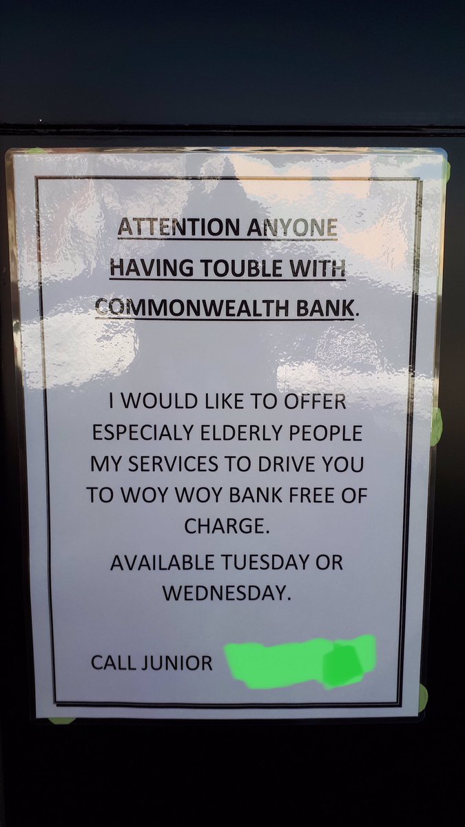 oxley8150's tweet photo. So the last bank has pulled out of #UminaBeach - was very touched to see this sign put up next to the ATM. Special stuff, Junior πππ
#Umina #commonwealthbank #commbank #CentralCoastNSW #auspol #kindnessofstrangers @CoastComNews https://t.co/0Qy61fqSDQ
