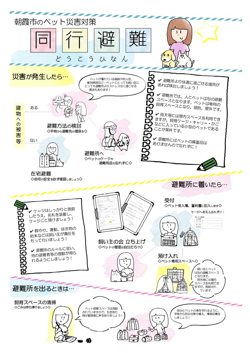 kankyousuisin's tweet photo. 🎗『朝霞市動物愛護パネル展』開催中❗🎗【9/21㈬~9/25㈰中央公民館・ｺﾐｭﾆﾃｨｾﾝﾀｰ1階展示ｷﾞｬﾗﾘｰにて】🐱朝霞市では災害時にペットと一緒に同行避難できることを知っていますか❔慌てないためにも、日頃からの備えが大切です。🧐 #朝霞 #動物愛護 #パネル展 #ペット防災 #同行避難 https://t.co/ebAZ9MmLWt