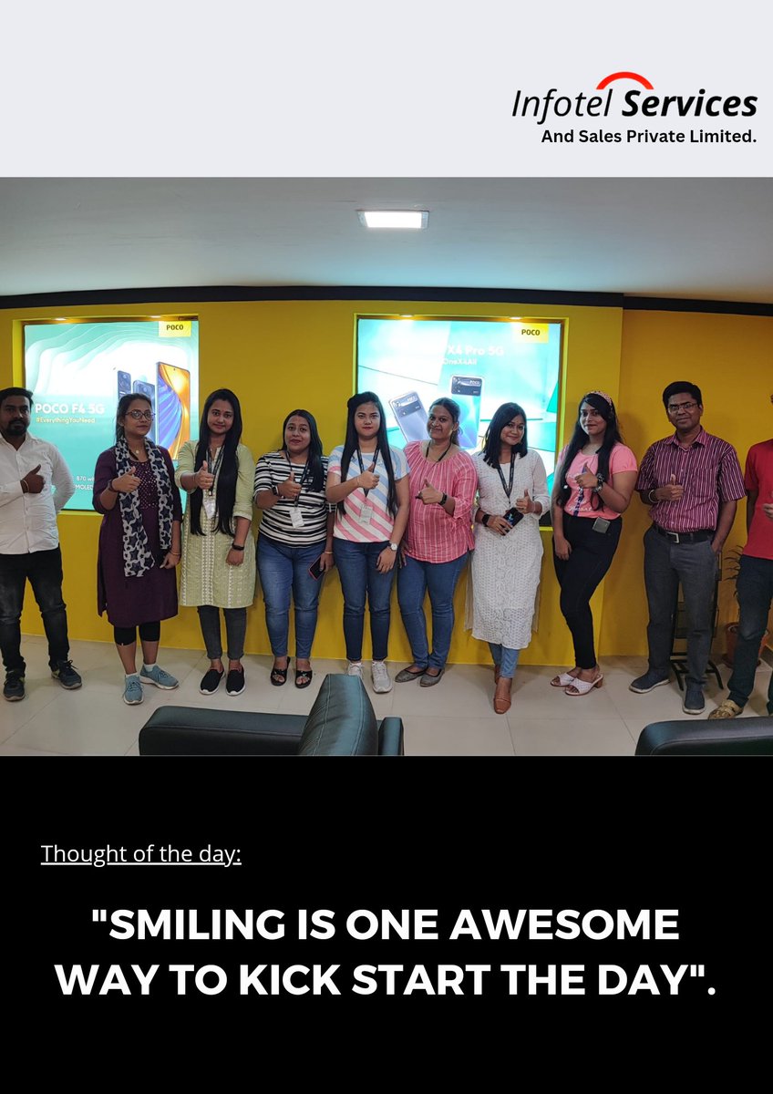 Thought of the day:
Smiling is one awesome way to kick start the day.
#infotelservices #thoughtoftheday #post #postoftheday #kolkata #corporateevents
