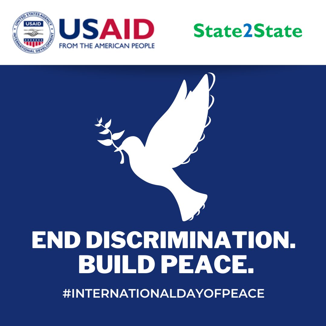 State2StateNGR's tweet photo. Peace begins with you and me. Tacking discrimination in all its forms is an important way to contribute to peace. We all have a role to play.
Today is the #InternationalDayOfPeace. It is observed every #September21st.
#State2State #PeaceDay #PeaceDay2022
#usaidstate2state https://t.co/5kJ9miC56j