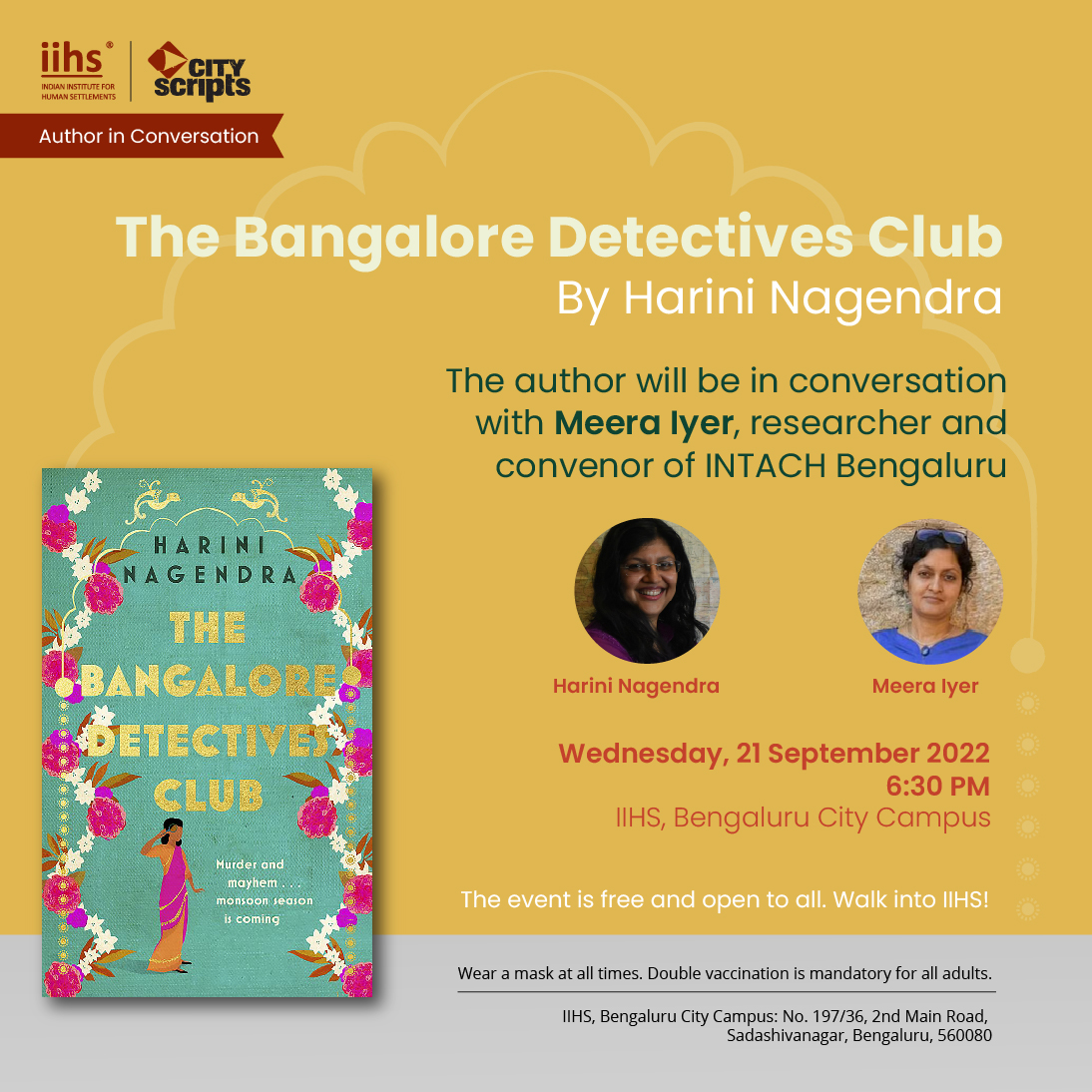 iihsin's tweet photo. Happening today!
Join the #CityScripts Author in Conversation with @HariniNagendra and Meera Iyer at IIHS Bengaluru City Campus at 6:30 pm today.
Walk into IIHS! https://t.co/KRcKivFTzC