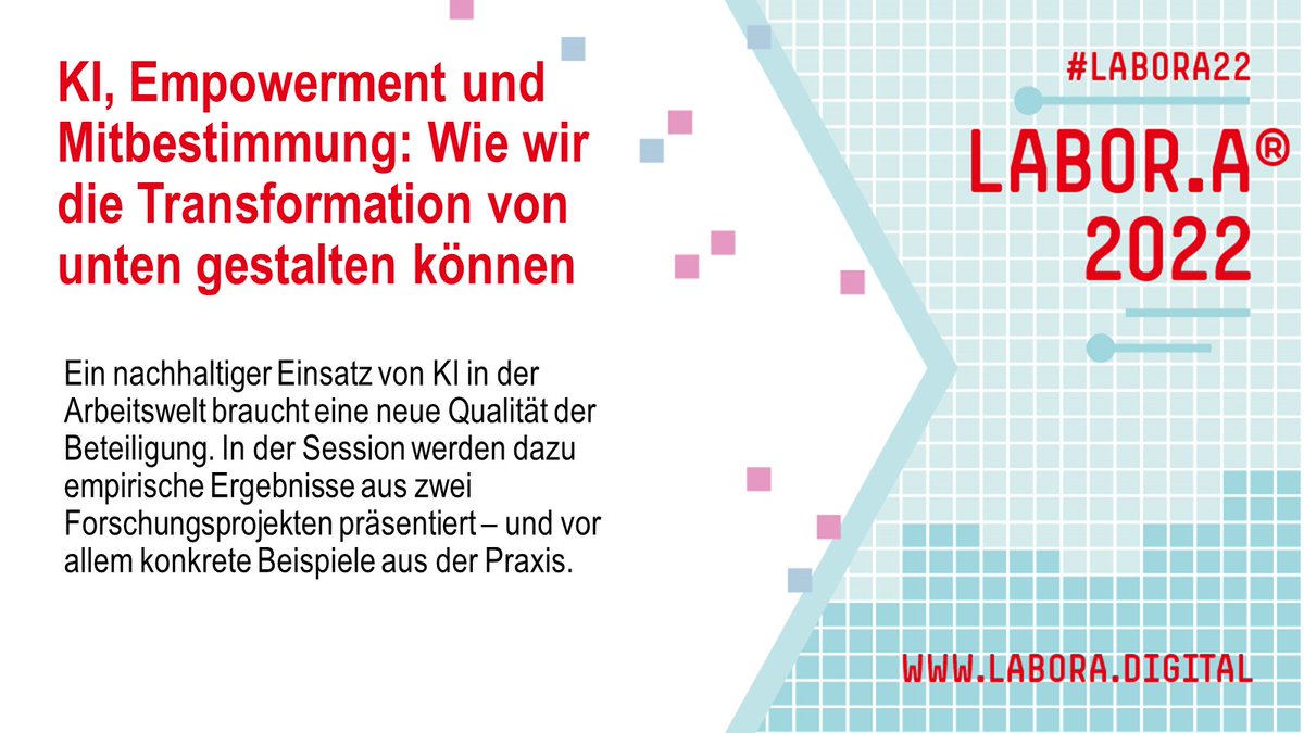 Arbeit_Zukunft's tweet image. Um 12:30⏰geht&apos;s weiter mit #labora22 Sessions zu #KI &amp;amp; #Mitbestimmung, #Darkstores as a #Retailmodel in 🇬🇧, #Tech-Angestellte im Fokus, #Ausbildung in der #Transformation mit @IdGuZdA @UNI_Europa @FEPS_Europe @DemoWorkPod @TechWorkersBER @igm_nds_lsa @DGBJugend @boeckler_de