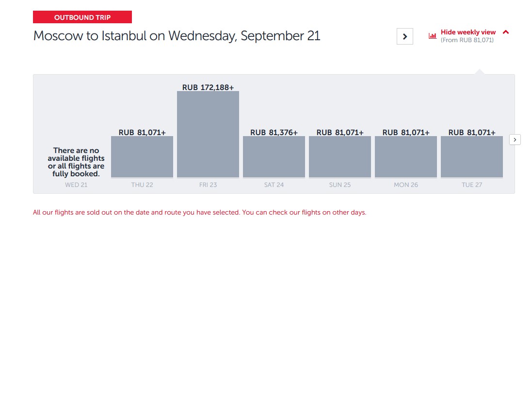All flights to Istanbul from Moscow are now sold out.