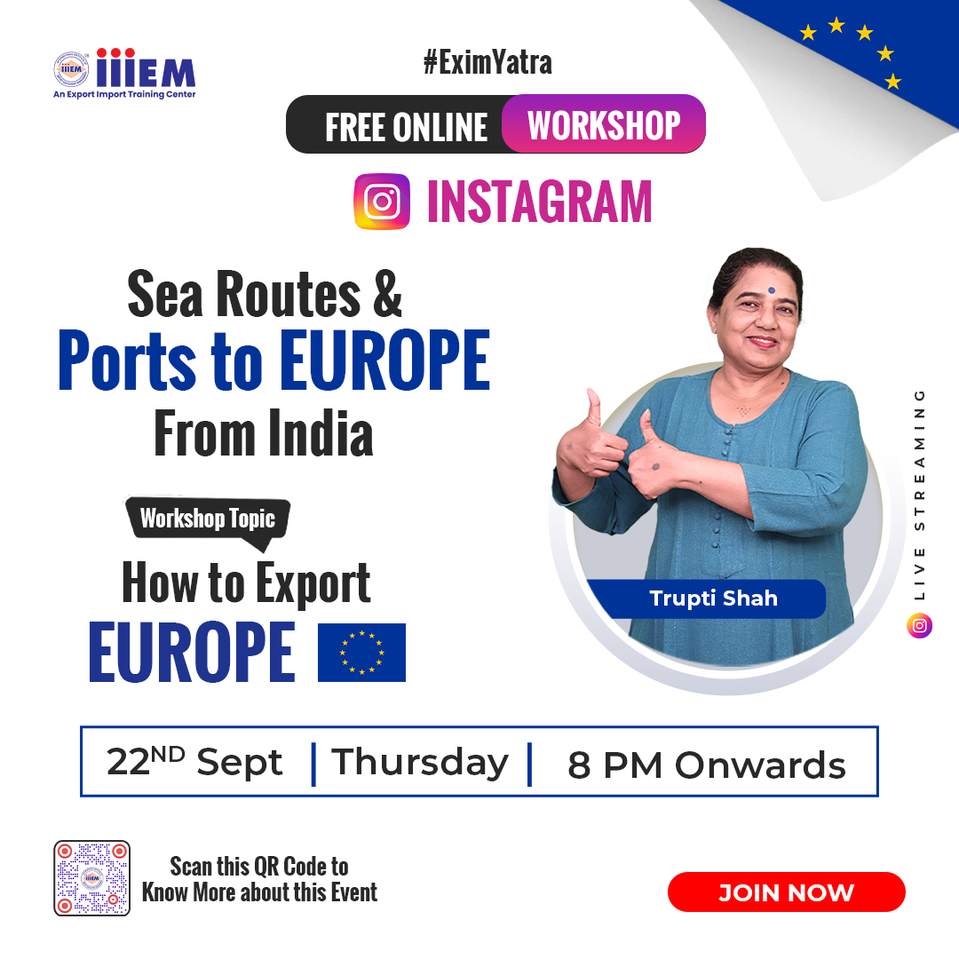 Join Free Online Workshop on Instagram: How to Export Europe, Sea Routes & Ports to Europe From India in Hindi #freeonlineworkshop #exportimportbusiness #business #community #training #art #video #internationaltrade #instagram #explorepage #exportbusinessstratergy #exportindia