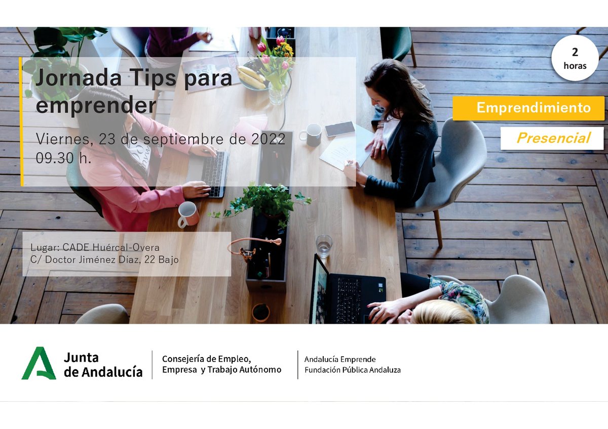 cadealmeria's tweet photo. ‼Aún estás a tiempo‼
#Jornada para #emprendedoras 👩‍💻👩‍💼"#Tips para #emprender 
‼️Súmate a la aventura ⛵️ de #emprender con @aemprende‼️
📅 23/09 ⏰ 9:30 h. en #CADEHuercalOvera
✍️ rrubio@andaluciaemprende.es
☎️ 671 536 700 https://t.co/FtM7nxamOH