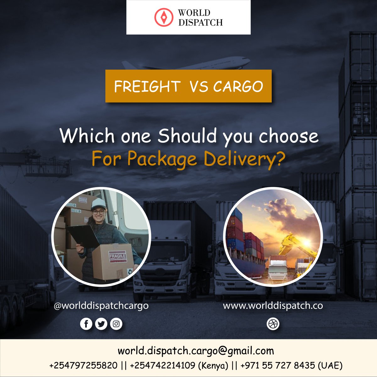 world_dispatch's tweet photo. What is the difference between Cargo and Freight?
πππ«π π¨: Transporting products or goods via truck, van, or train
π
π«ππ’π π‘π: Transporting goods overseas via ship, ocean carriers, or airplane
πhttps://t.co/7NRH056xDT
#FAQs #freighthandlers #cargohandlers #worlddispatch https://t.co/IMBD8uPZJn