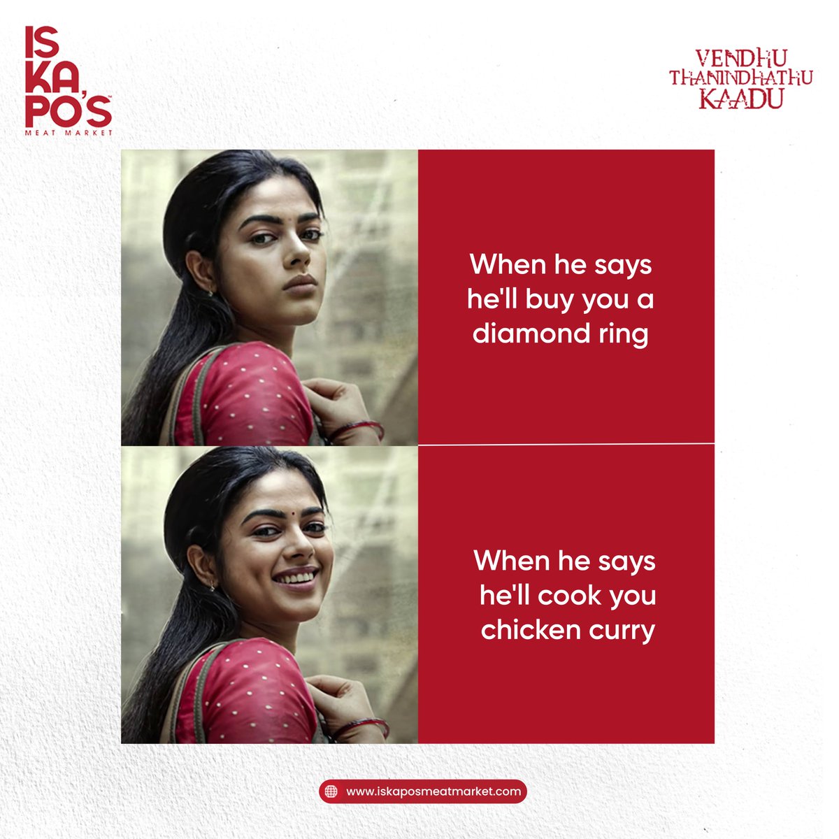 Iskapomeats's tweet photo. Have you watched #VendhuThanindhathuKaadu yet? 🍿

#iskapos #iskaposmeatmarket #freshmeat #meatdelivery #meatlovers #currylovers #ordermeatonline #chennaifoodie #chicken #mutton #PieceBro https://t.co/m7mROYfibQ
