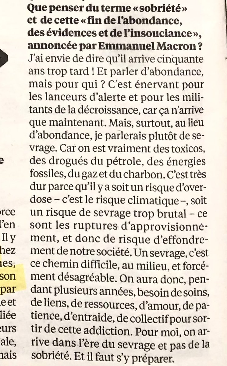 Vision intéressante de Pablo Servigne sur la question de la #sobrieteEnergetique
