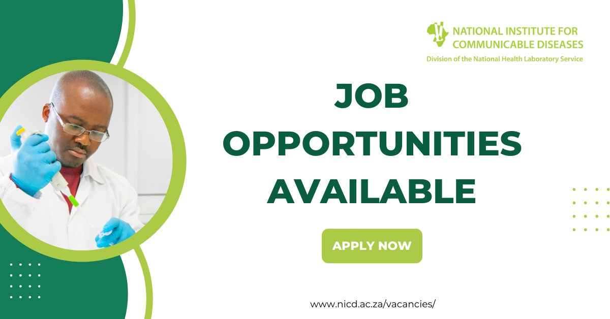 nicd_sa's tweet photo. A host of exciting #employment opportunities exist at the #NICD. From #Pathologists, #Epidemiologists and #MedicalTechnologists to #MedicalScientists and #BioinformaticsScientists.
Closing date is the 27th of September! Read more here: https://t.co/wZTK6rhCH6
#vacancies https://t.co/AiA6LCeqlI