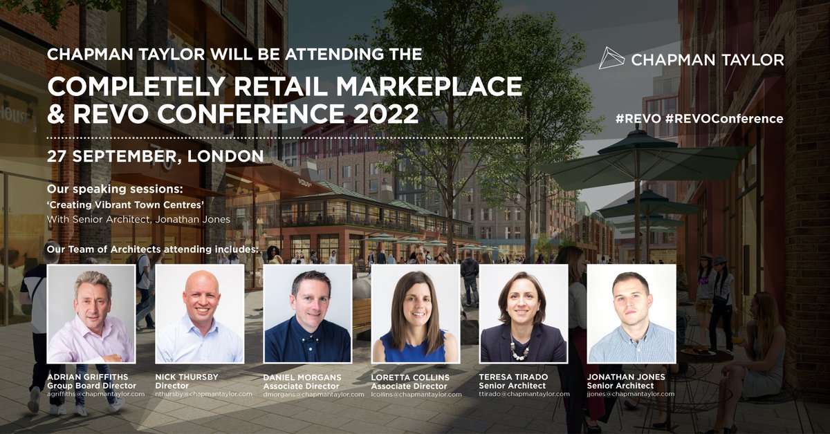 Chapman_Taylor's tweet photo. Join us at the Revo Conference on 27th September in London. If you would like to arrange a meeting, connect with us using the link below: https://t.co/PL6hATtQhs #REVO #RevoConference #Retail #MixedUseArchitects #MixedUseArchitecture #Architects #Architecture #Designers https://t.co/RIub6dgYDm