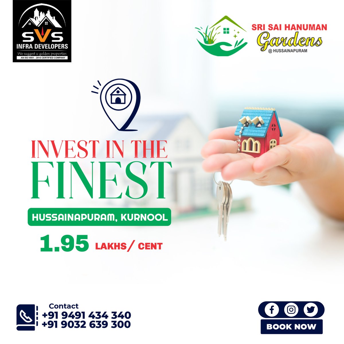 svsinfraKurnool's tweet photo. INVEST IN THE FINEST...
#srisaihanumangardens 1.95 Laksh/cent
✅Call now☎️: +91 90326 39300
https://t.co/Gwi9dbhj79

 #svsinfradeveloperskurnool  #openplots #investment #realestate #kurnoolopenplots #Kurnool #landlords #realestatecompany #kurnoolcity #hussainapuram #orvakal https://t.co/K90qrJeRu2